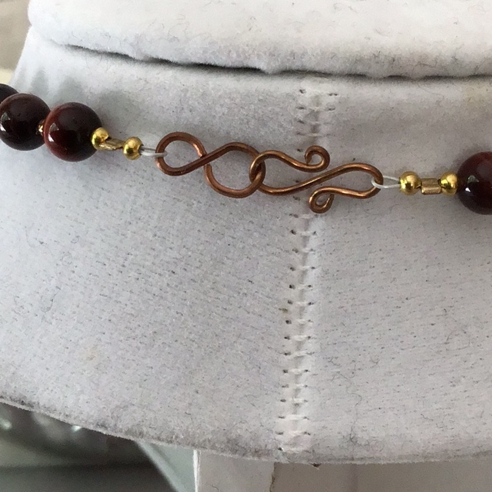 Handmade Poppy Jasper Heart Necklace and Earring Set. 18”. Copper/gold findings - Picture 4 of 6